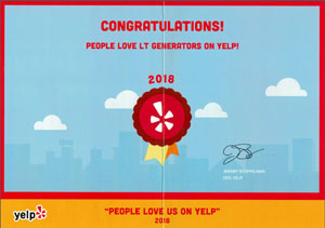 LT Generators Yelp Award